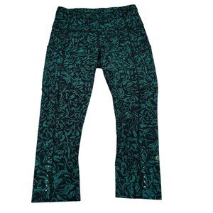 Lululemon Fast and Free Crop  Thrive Viridian Green Black Crops 19" Inseam Sz 6